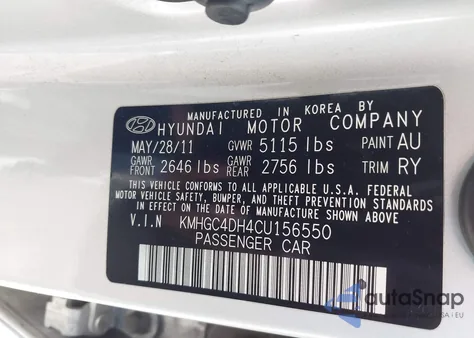 2012 Hyundai Genesis 5.0 R-Spec z USA, uszkodzony, nr VIN KMHGC4DH4CU156550